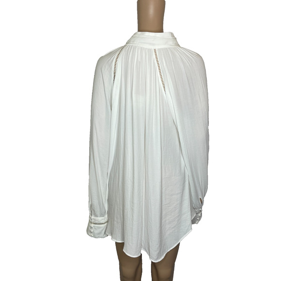 Women's Large Free People White Button Front Bow Polyester Poet Blouse - Picture 3 of 5